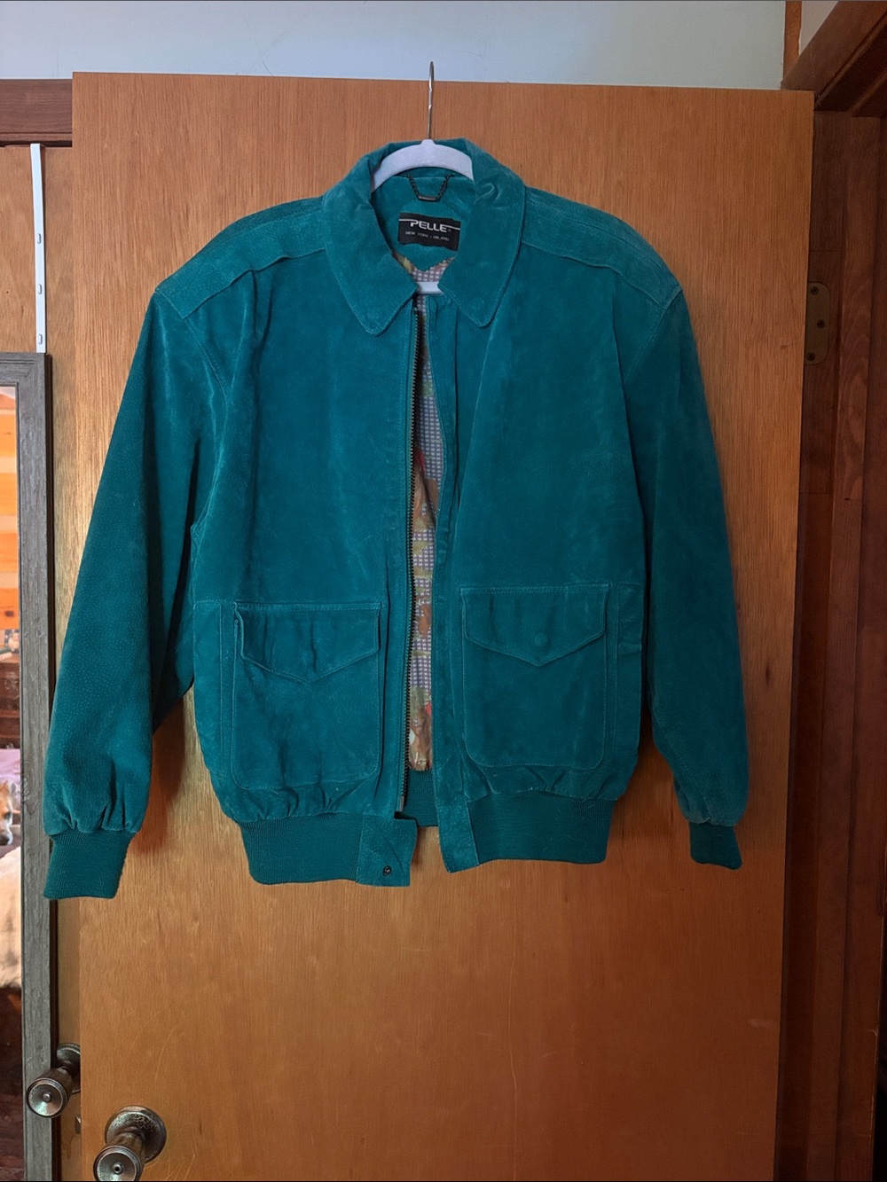 Vintage Pellet Teal Suede Bomber Jacket
